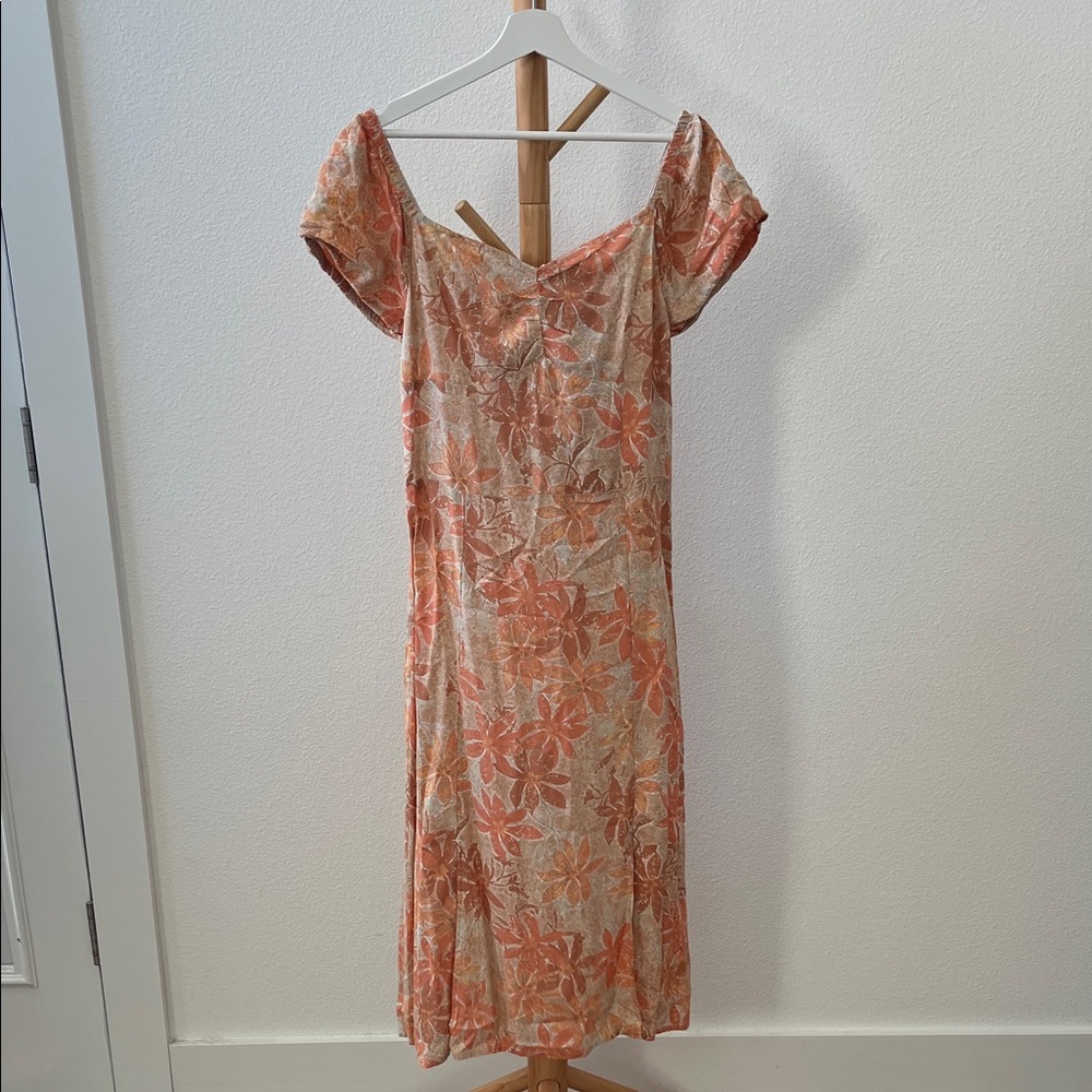 Roxy Floral Midi Dress in Orange and Cream